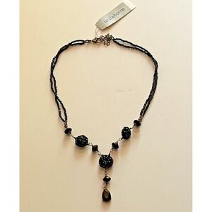 NWT Signed Liz Claiborne Necklace Black Chain Beaded Costume Fashion Jewelry